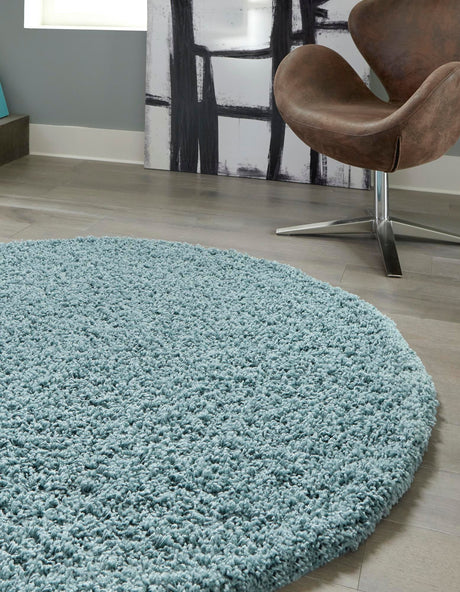 Light Slate Blue 5' 3 x 5' 3 Solid Shag Round Area Rug Thick Soft Touch Fluffy & Plush Shaggy Pile Durable Minimalist Carpet for Classic Interior Design for Sale at Rug Engine