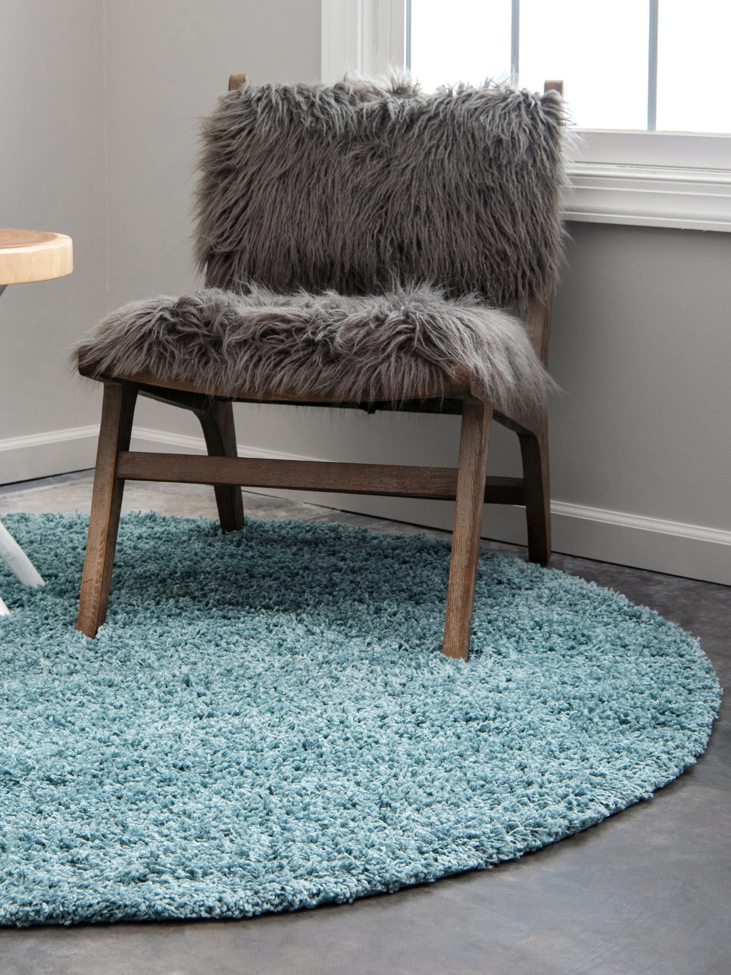 Light Slate Blue 7' 1 x 7' 1 Solid Shag Round Area Rug Thick Soft Touch Fluffy & Plush Shaggy Pile Durable Minimalist Carpet for Classic Interior Design for Sale at Rug Engine