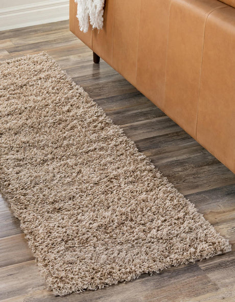 Taupe 2' 2 x 7' Solid Shag Runner Rug