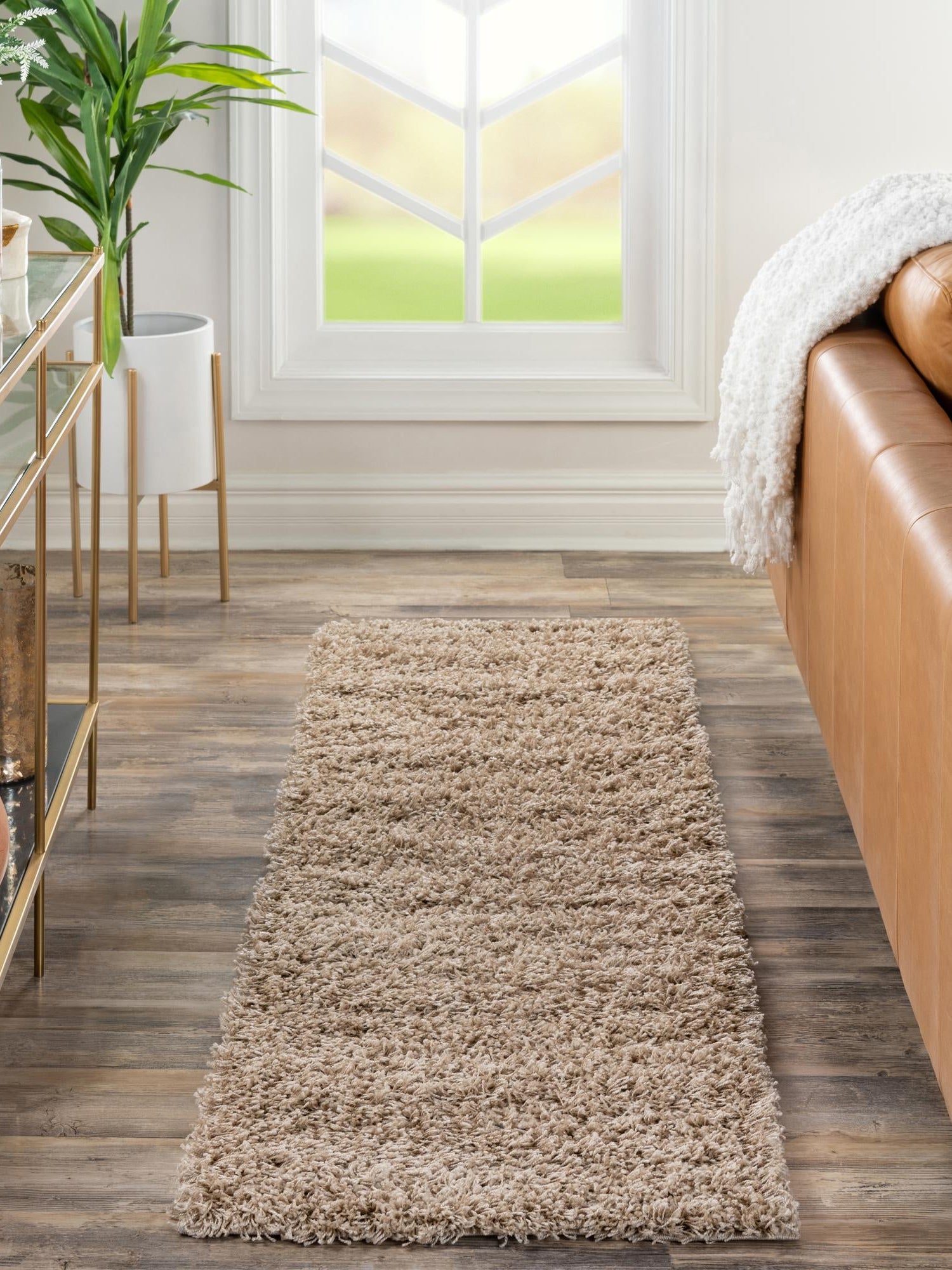 Taupe 2' 7 x 13' 1 Solid Shag Runner Area Rug Thick Soft Touch Fluffy & Plush Shaggy Pile Durable Minimalist Carpet for Classic Interior Design for Sale at Rug Engine