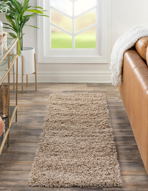 Taupe 2' 2 x 7' Solid Shag Runner Rug