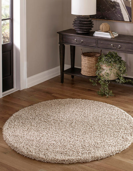 Taupe 7' 10 x 7' 10 Solid Shag Round Area Rug Thick Soft Touch Fluffy & Plush Shaggy Pile Durable Minimalist Carpet for Classic Interior Design for Sale at Rug Engine