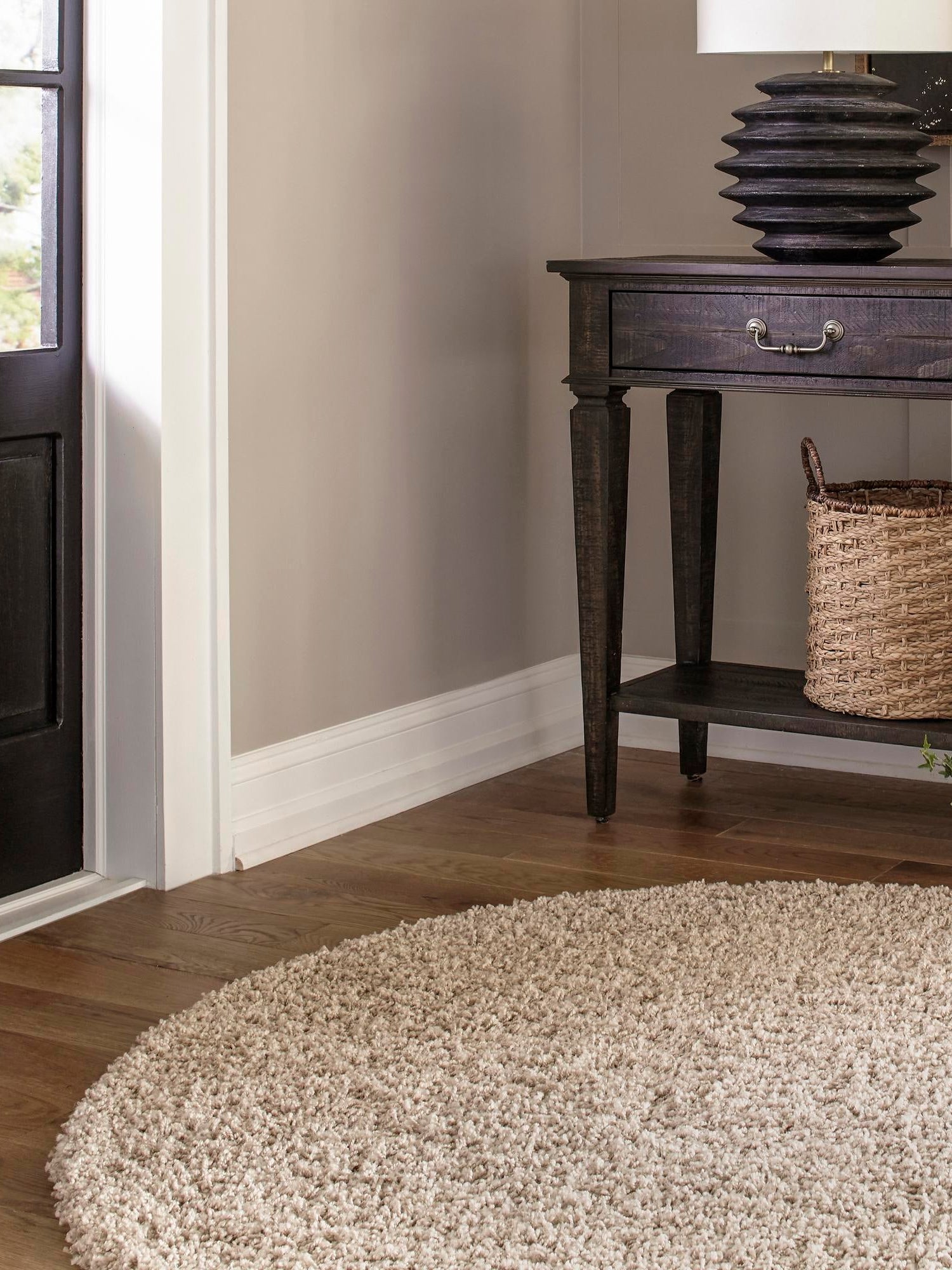 Taupe 7' 10 x 7' 10 Solid Shag Round Area Rug Thick Soft Touch Fluffy & Plush Shaggy Pile Durable Minimalist Carpet for Classic Interior Design for Sale at Rug Engine