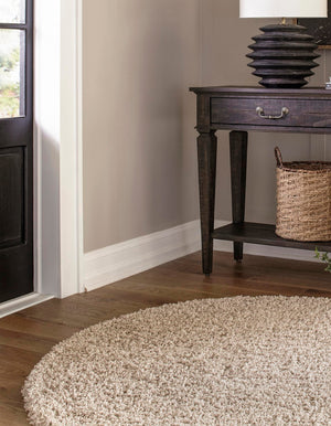 Taupe 4' 1 x 4' 1 Solid Shag Round Area Rug Thick Soft Touch Fluffy & Plush Shaggy Pile