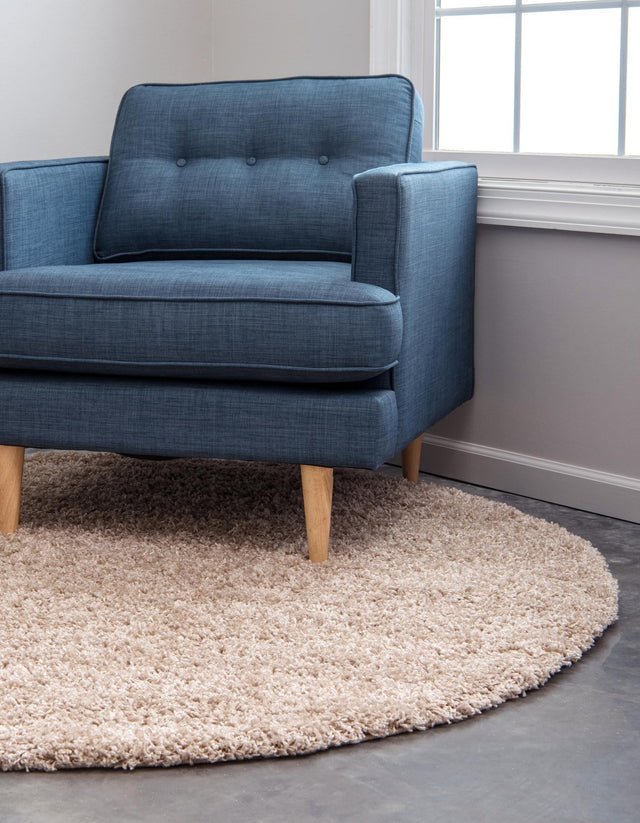 Taupe 4' 1 x 4' 1 Solid Shag Round Area Rug Thick Soft Touch Fluffy & Plush Shaggy Pile