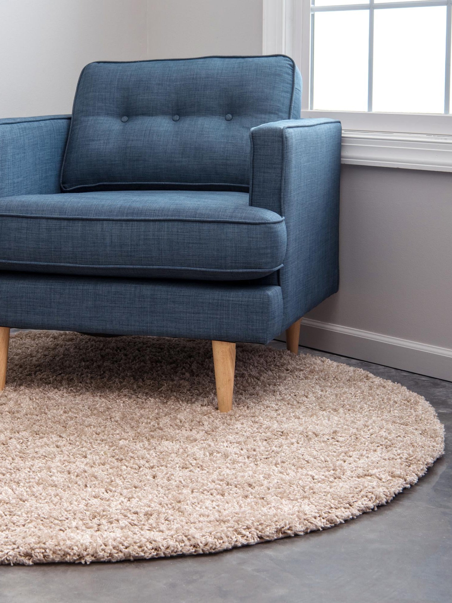 Taupe 6' 1 x 6' 1 Solid Shag Round Area Rug Thick Soft Touch Fluffy & Plush Shaggy Pile Durable Minimalist Carpet for Classic Interior Design for Sale at Rug Engine