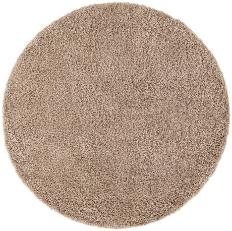 Taupe 6' 1 x 6' 1 Solid Shag Round Area Rug Thick Soft Touch Fluffy & Plush Shaggy Pile