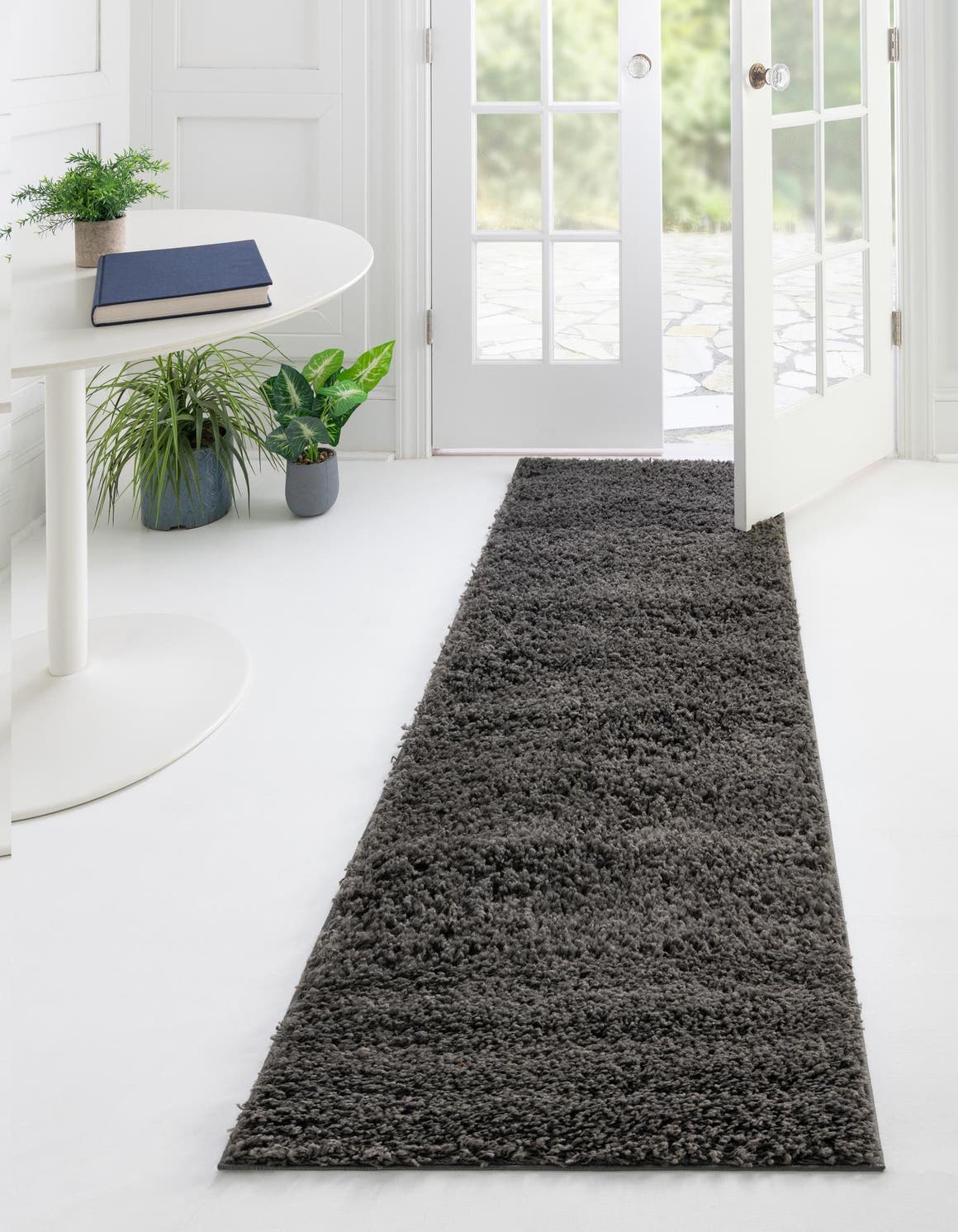 Graphite Gray 2' 7 x 19' 8 Solid Shag Runner Area Rug Thick Soft Touch Fluffy & Plush Shaggy Pile Durable Minimalist Carpet for Classic Interior Design for Sale at Rug Engine