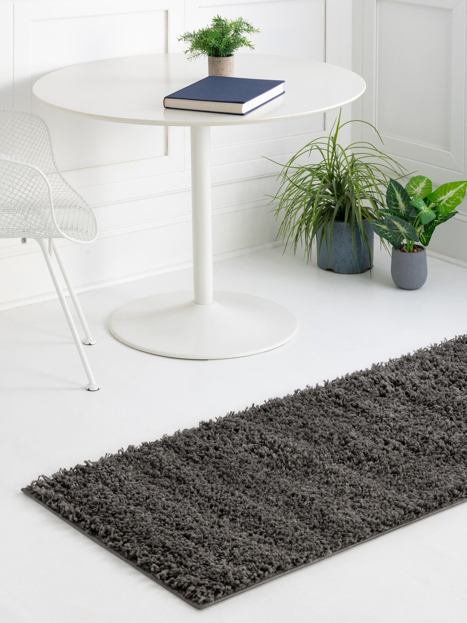 Graphite Gray 2' 7 x 19' 8 Solid Shag Runner Area Rug Thick Soft Touch Fluffy & Plush Shaggy Pile Durable Minimalist Carpet for Classic Interior Design for Sale at Rug Engine