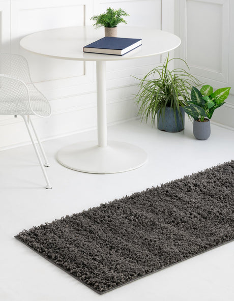 Graphite Gray 2' 7 x 19' 8 Solid Shag Runner Area Rug Thick Soft Touch Fluffy & Plush Shaggy Pile Durable Minimalist Carpet for Classic Interior Design for Sale at Rug Engine