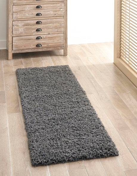 Graphite Gray 2' 7 x 19' 8 Solid Shag Runner Area Rug Thick Soft Touch Fluffy & Plush Shaggy Pile Durable Minimalist Carpet for Classic Interior Design for Sale at Rug Engine