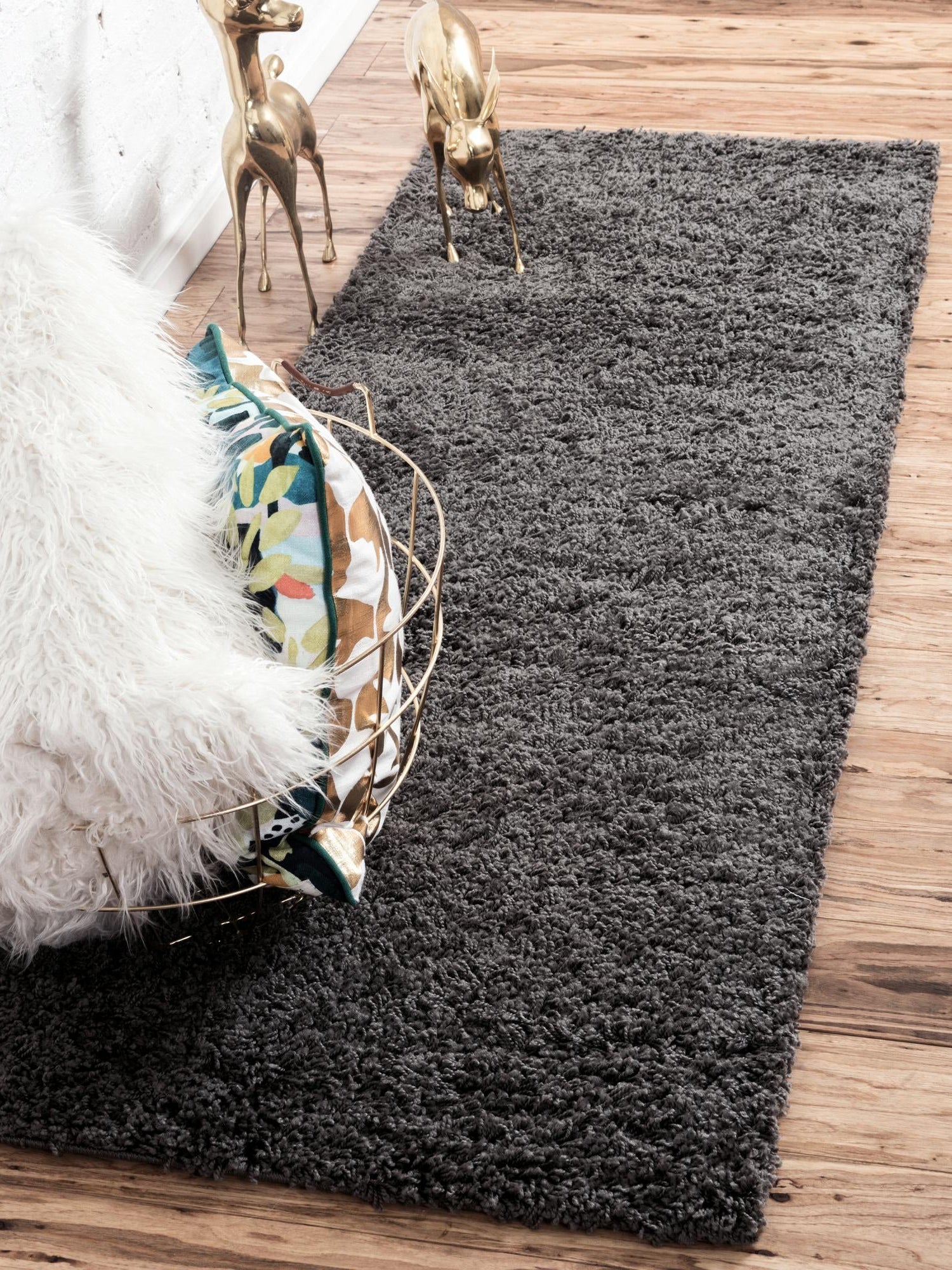 Graphite Gray 2' 7 x 19' 8 Solid Shag Runner Area Rug Thick Soft Touch Fluffy & Plush Shaggy Pile Durable Minimalist Carpet for Classic Interior Design for Sale at Rug Engine