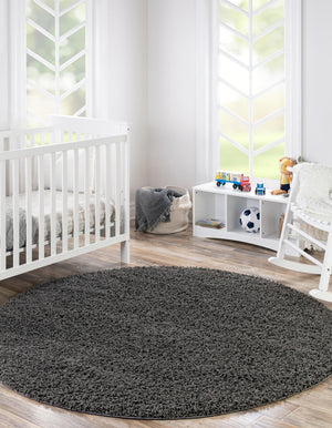 Graphite Gray 7' 10 x 7' 10 Solid Shag Round Area Rug Thick Soft Touch Fluffy & Plush Shaggy Pile