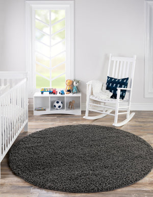 Graphite Gray 10' x 10' Solid Shag Round Area Rug Thick Soft Touch Fluffy & Plush Shaggy Pile