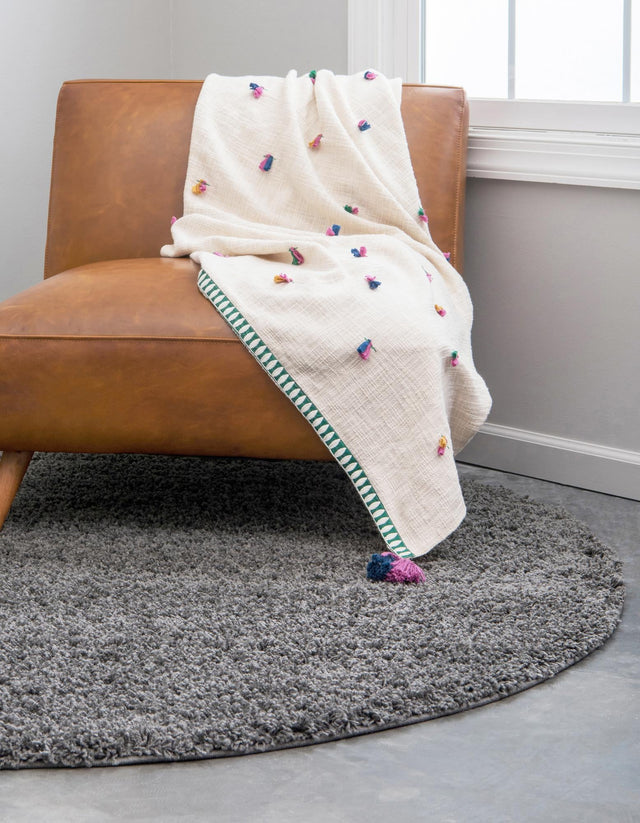 Graphite Gray 10' x 10' Solid Shag Round Area Rug Thick Soft Touch Fluffy & Plush Shaggy Pile