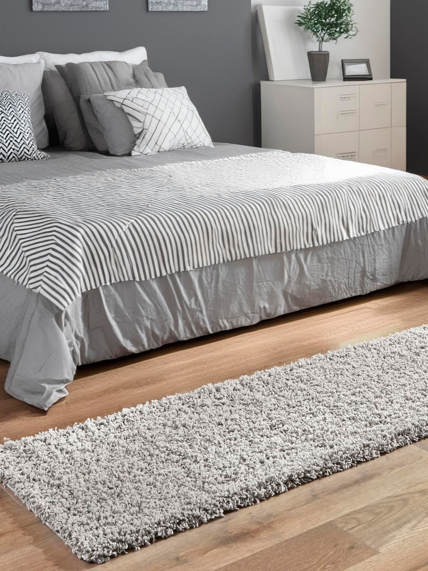 Cloud Gray 2' 7 x 10' Solid Shag Runner Area Rug Thick Soft Touch Fluffy & Plush Shaggy Pile Durable Minimalist Carpet for Classic Interior Design for Sale at Rug Engine