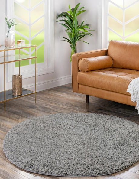 Cloud Gray 6' 1 x 6' 1 Solid Shag Round Area Rug Thick Soft Touch Fluffy & Plush Shaggy Pile