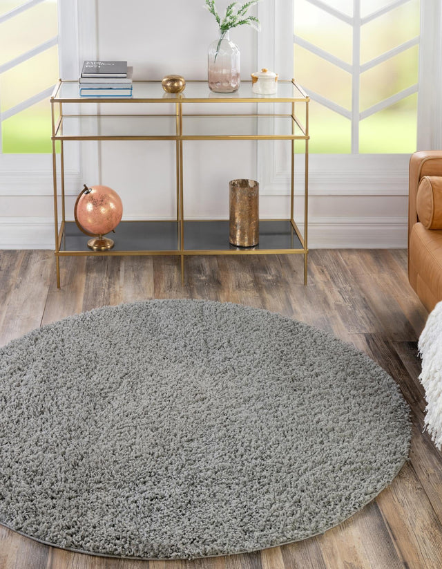 Cloud Gray 6' 1 x 6' 1 Solid Shag Round Area Rug Thick Soft Touch Fluffy & Plush Shaggy Pile