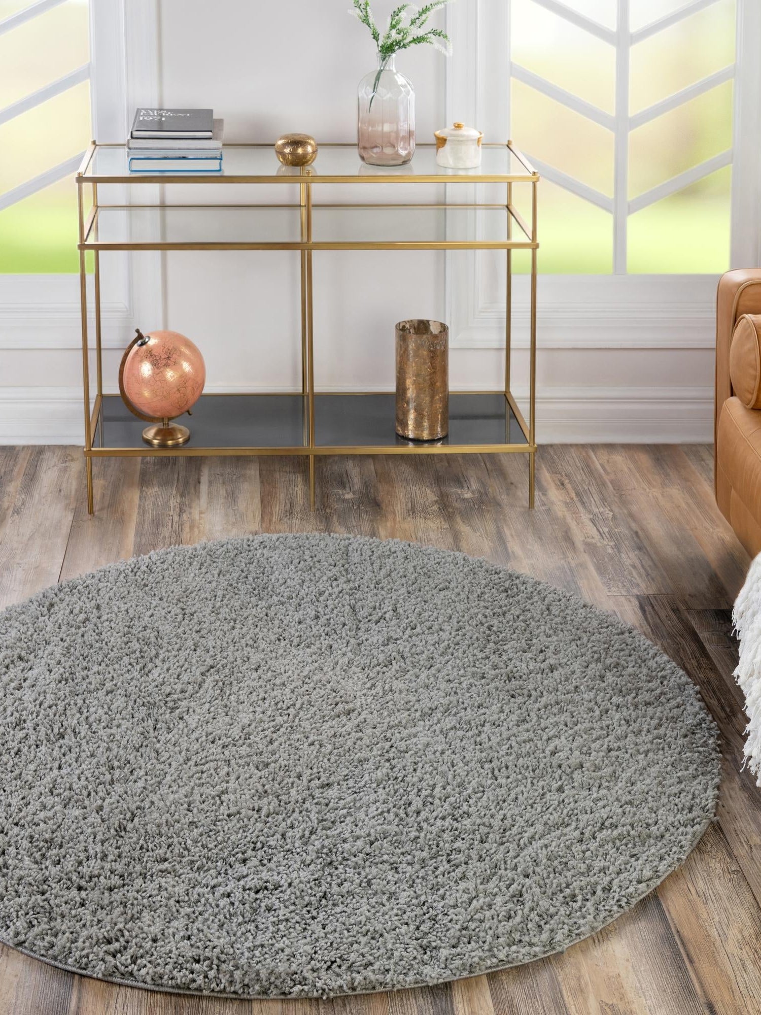 Cloud Gray 4' 1 x 4' 1 Solid Shag Round Area Rug Thick Soft Touch Fluffy & Plush Shaggy Pile Durable Minimalist Carpet for Classic Interior Design for Sale at Rug Engine