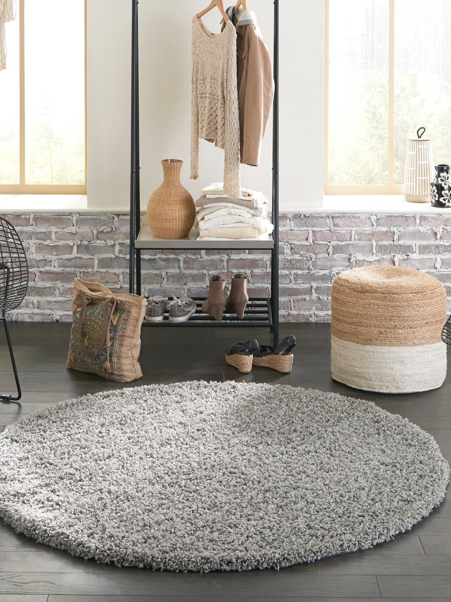 Cloud Gray 4' 1 x 4' 1 Solid Shag Round Area Rug Thick Soft Touch Fluffy & Plush Shaggy Pile Durable Minimalist Carpet for Classic Interior Design for Sale at Rug Engine