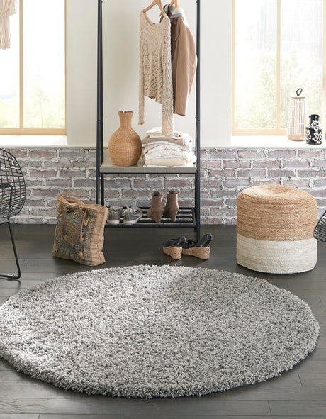 Cloud Gray 4' 1 x 4' 1 Solid Shag Round Area Rug Thick Soft Touch Fluffy & Plush Shaggy Pile Durable Minimalist Carpet for Classic Interior Design for Sale at Rug Engine