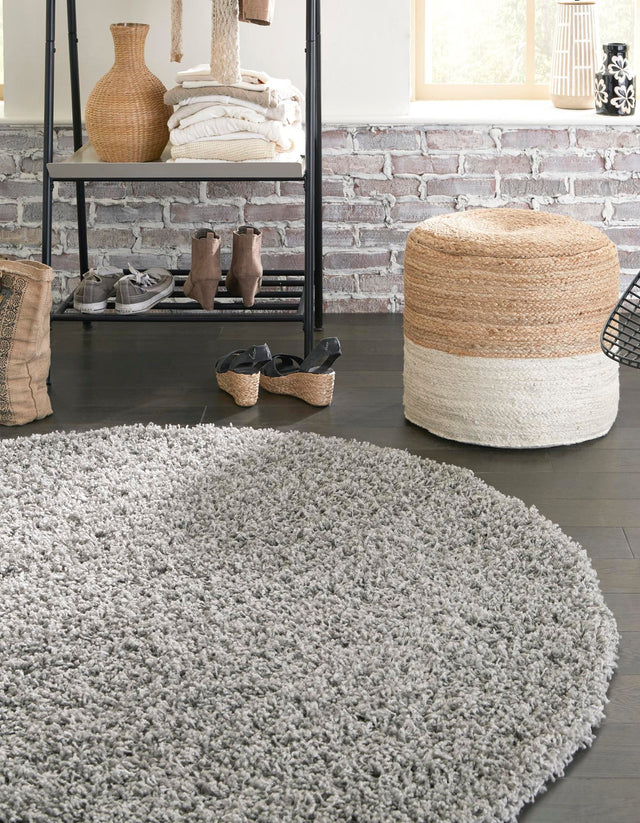 Cloud Gray 6' 1 x 6' 1 Solid Shag Round Area Rug Thick Soft Touch Fluffy & Plush Shaggy Pile