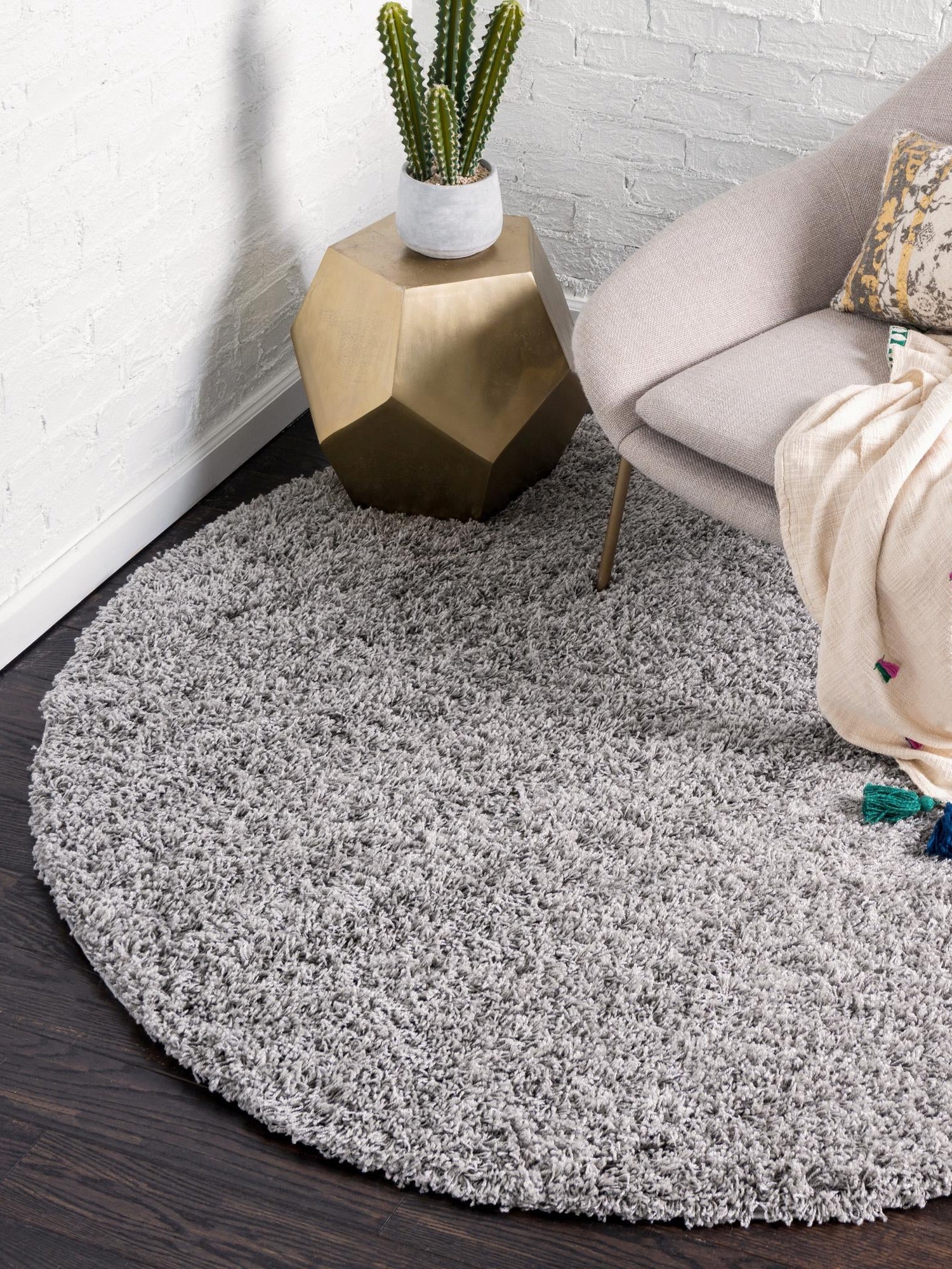 Cloud Gray 4' 1 x 4' 1 Solid Shag Round Area Rug Thick Soft Touch Fluffy & Plush Shaggy Pile Durable Minimalist Carpet for Classic Interior Design for Sale at Rug Engine