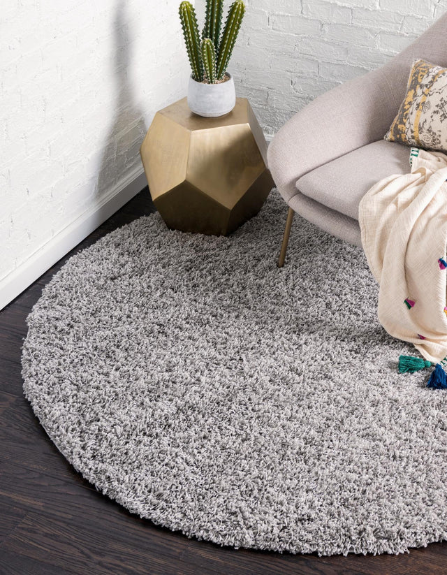 Cloud Gray 6' 1 x 6' 1 Solid Shag Round Area Rug Thick Soft Touch Fluffy & Plush Shaggy Pile