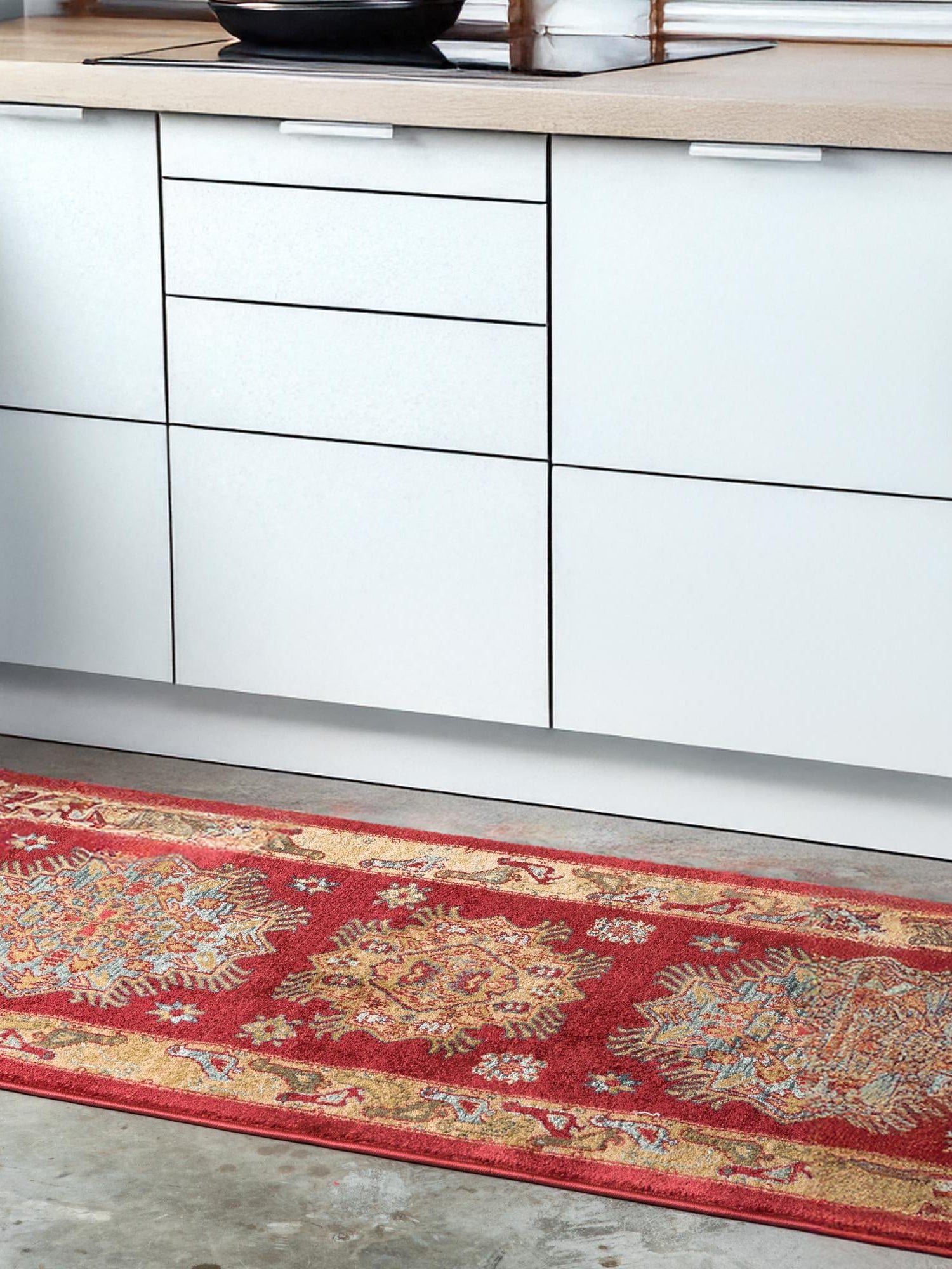 Red 2' 7 x 10' Sahand Runner Area Rug Affordable Easy Clean Traditional Design Durable Carpet for Home Interior Design Living Room Dining Office for Sale at Rug Engine
