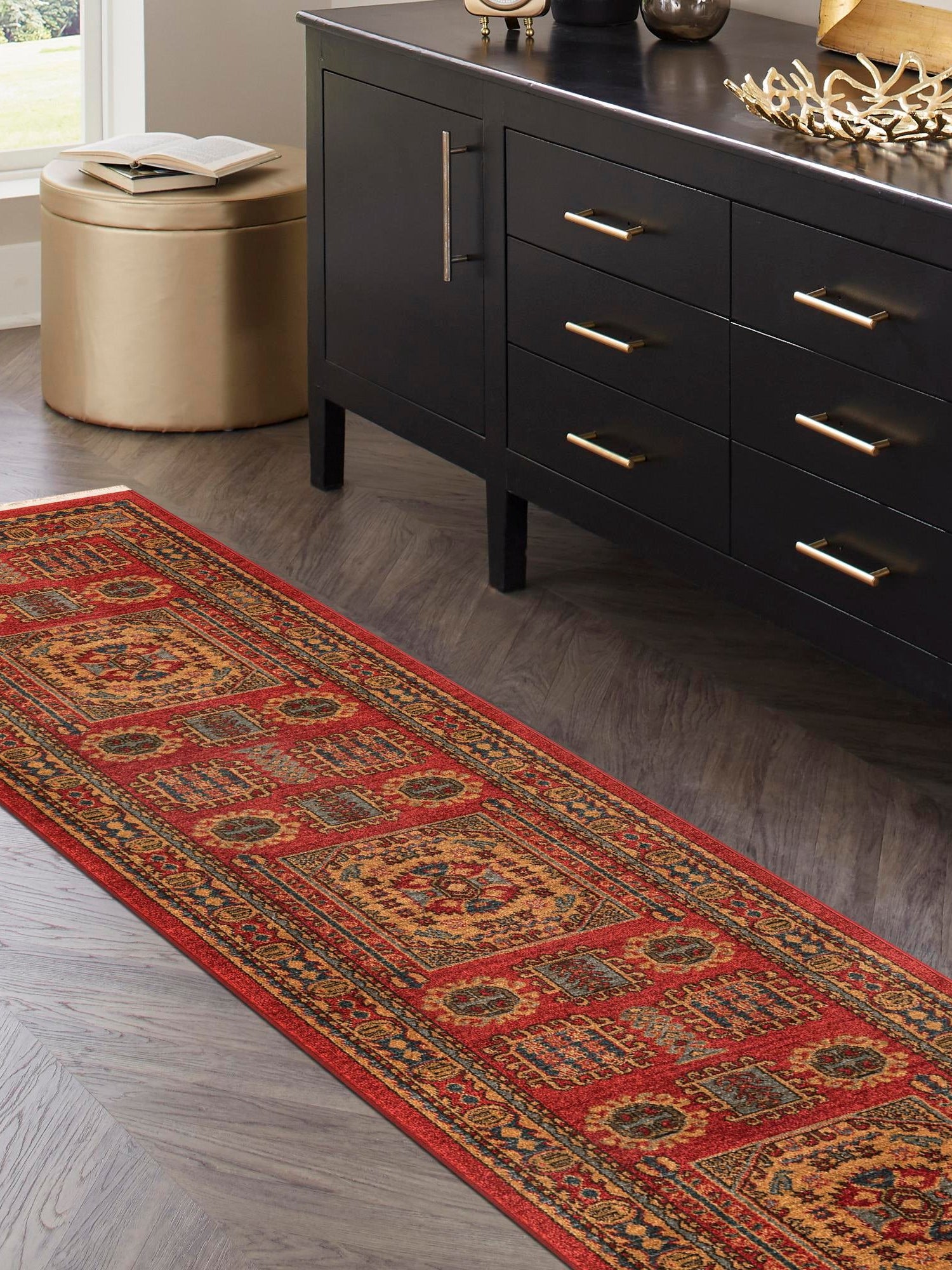 Red 2' x 6' 1 Sahand Runner Area Rug Affordable Easy Clean Traditional Design Durable Carpet for Home Interior Design Living Room Dining Office for Sale at Rug Engine