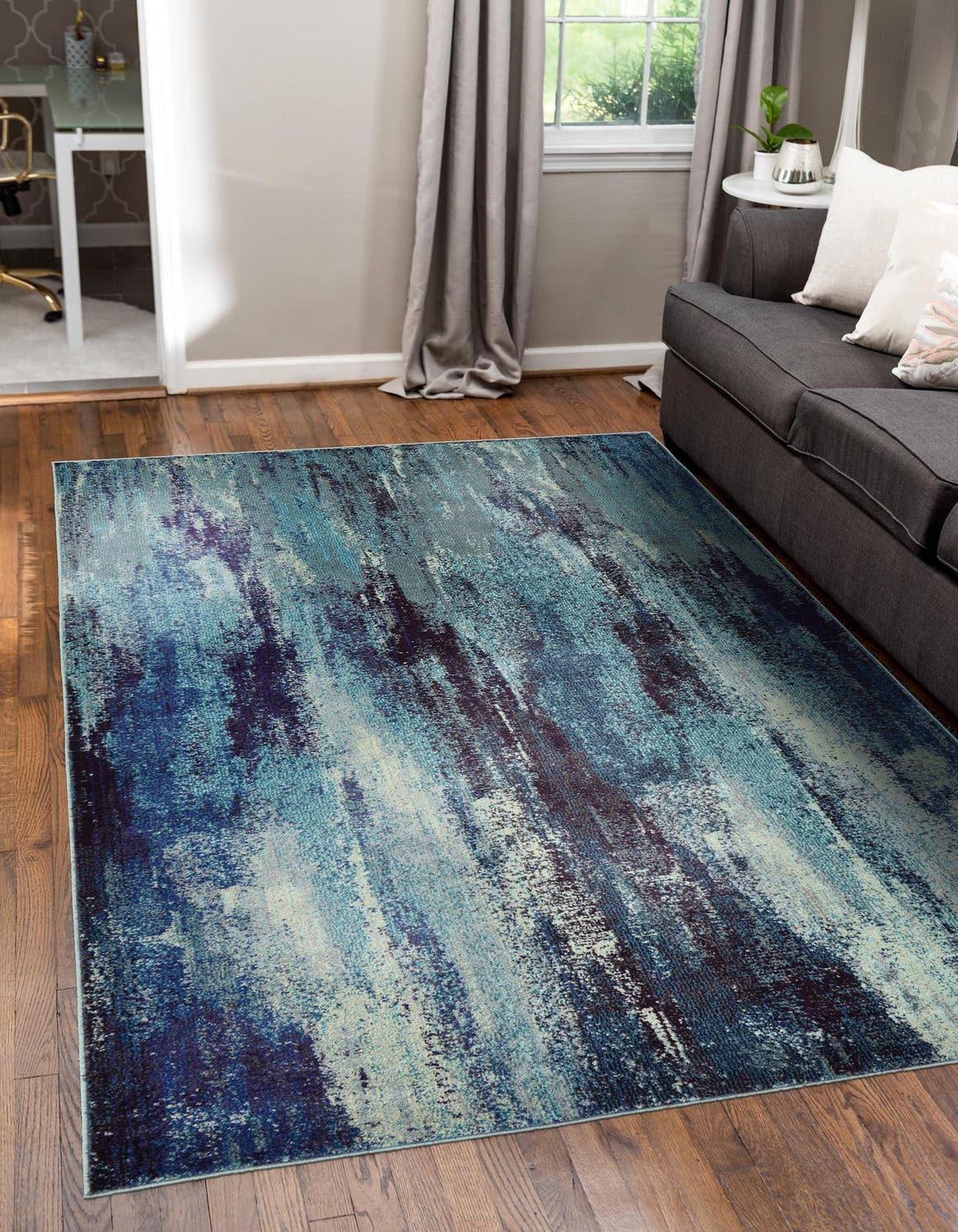 Blue 3' 3 x 5' 3 Jardin Rectangle Area Rug 100% Polypropylene With Cotton Backing Colorful & Vivid Modern Carpet for Home Decor for Sale at Rug Engine