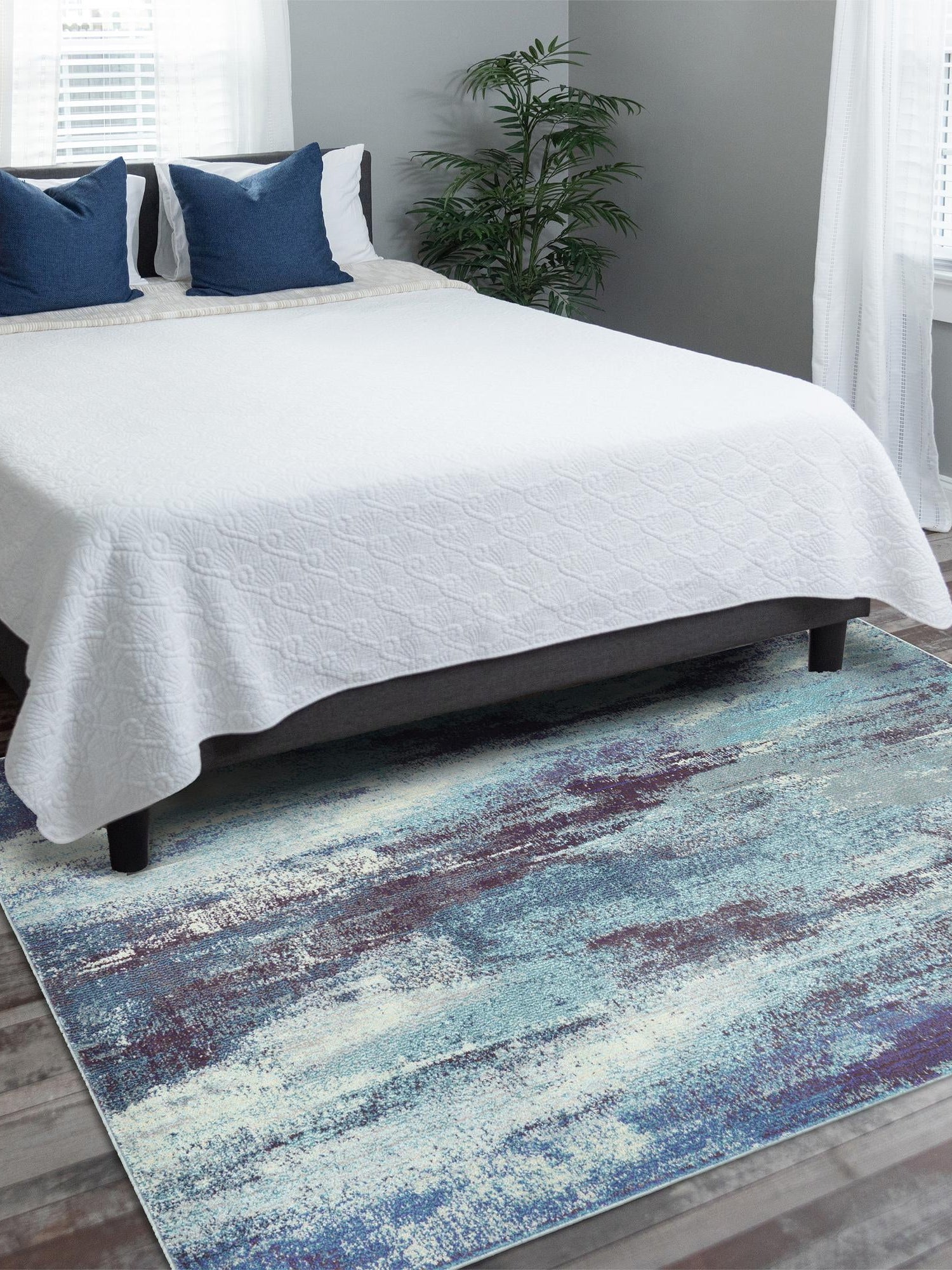 Blue 3' 3 x 5' 3 Jardin Rectangle Area Rug 100% Polypropylene With Cotton Backing Colorful & Vivid Modern Carpet for Home Decor for Sale at Rug Engine