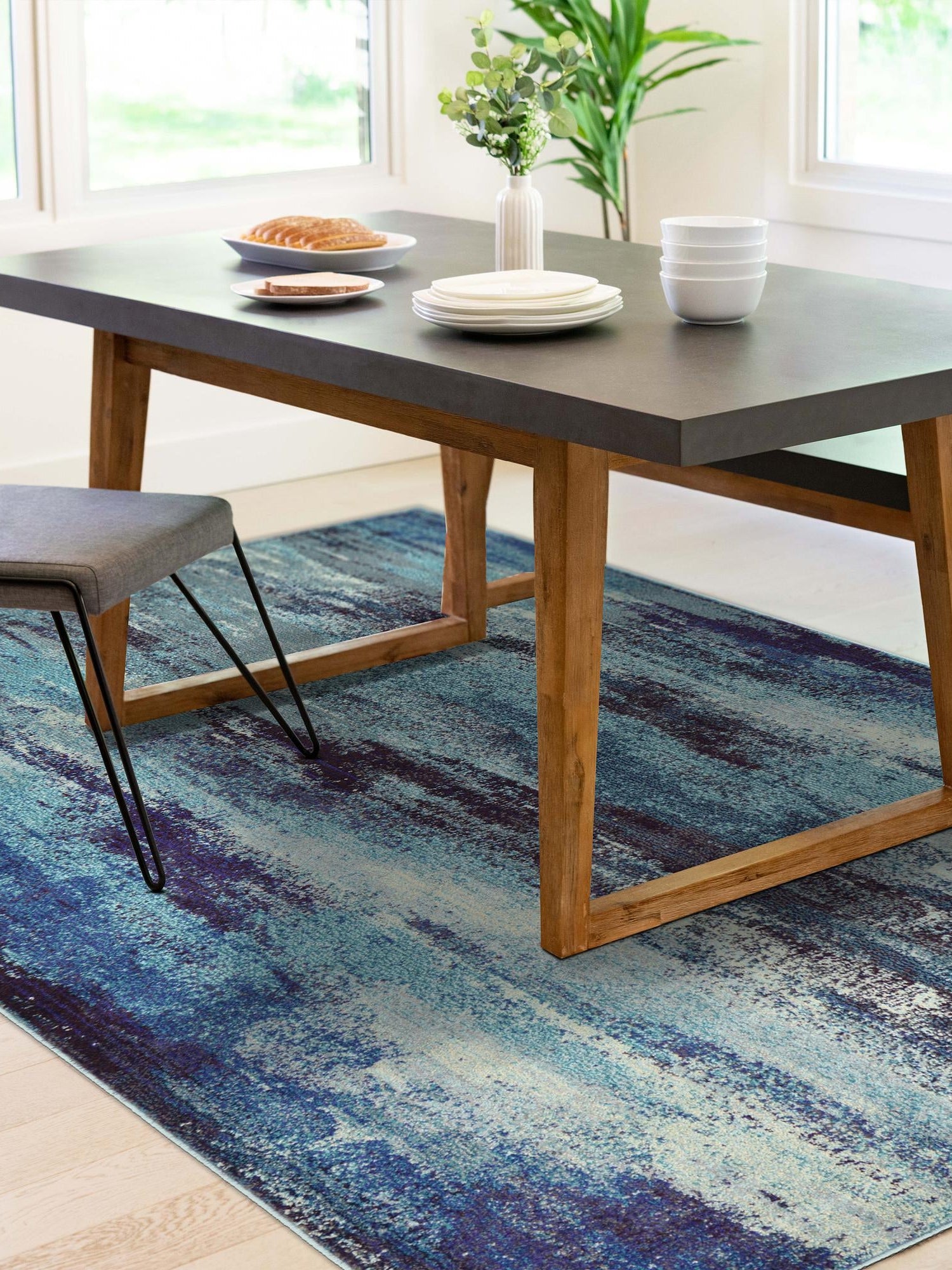 Blue 8' x 11' 4 Jardin Rectangle Area Rug 100% Polypropylene With Cotton Backing Colorful & Vivid Modern Carpet for Home Decor for Sale at Rug Engine