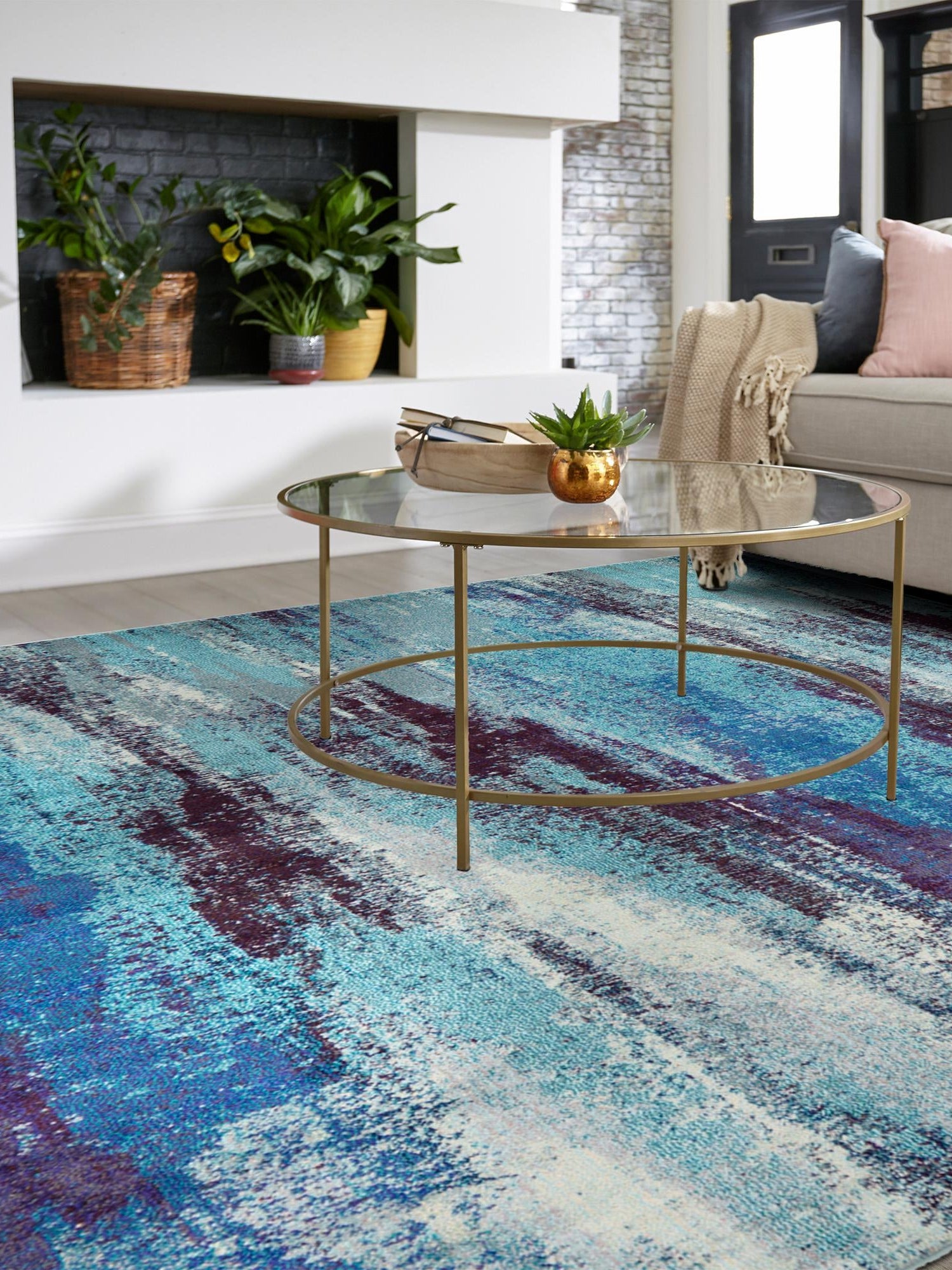 Blue 8' x 8' Jardin Square Area Rug 100% Polypropylene With Cotton Backing Colorful & Vivid Modern Carpet for Home Decor for Sale at Rug Engine