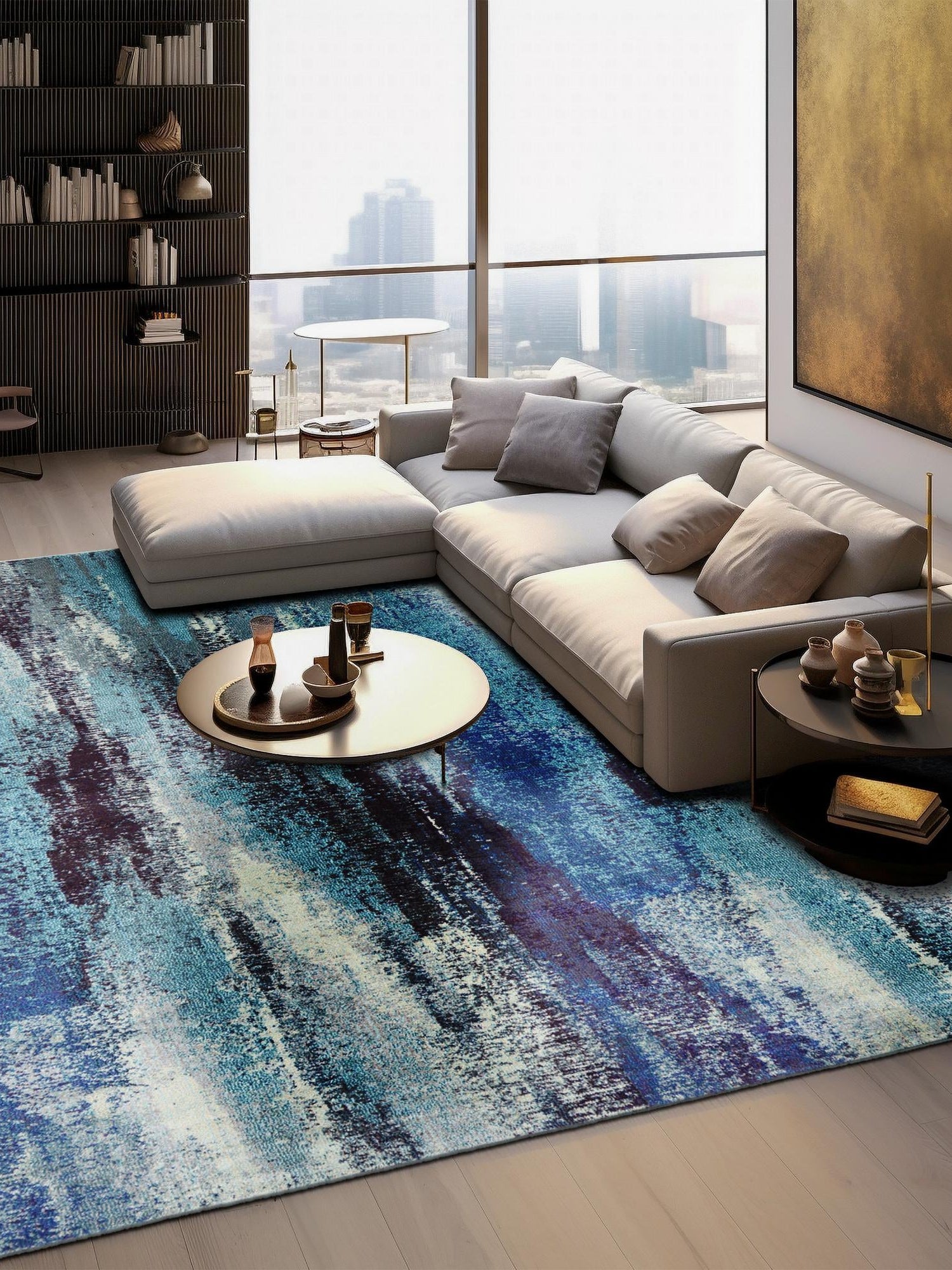 Blue 8' x 8' Jardin Square Area Rug 100% Polypropylene With Cotton Backing Colorful & Vivid Modern Carpet for Home Decor for Sale at Rug Engine