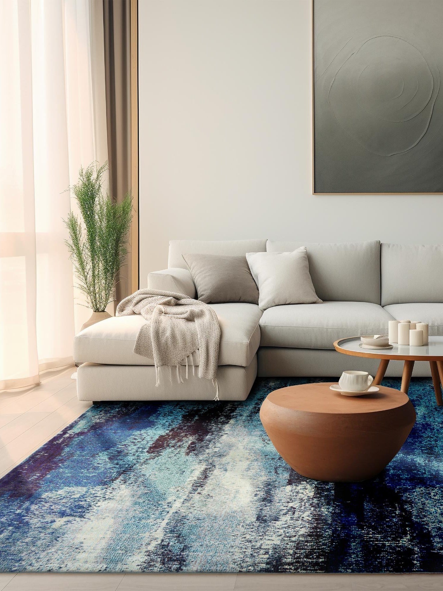 Blue 5' 3 x 5' 3 Jardin Square Area Rug 100% Polypropylene With Cotton Backing Colorful & Vivid Modern Carpet for Home Decor for Sale at Rug Engine