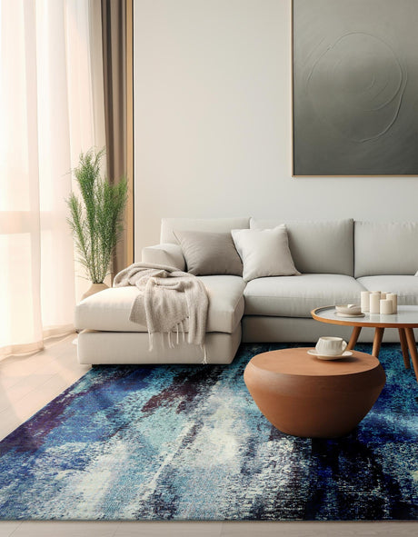 Blue 8' x 8' Jardin Square Area Rug 100% Polypropylene With Cotton Backing Colorful & Vivid Modern Carpet for Home Decor for Sale at Rug Engine