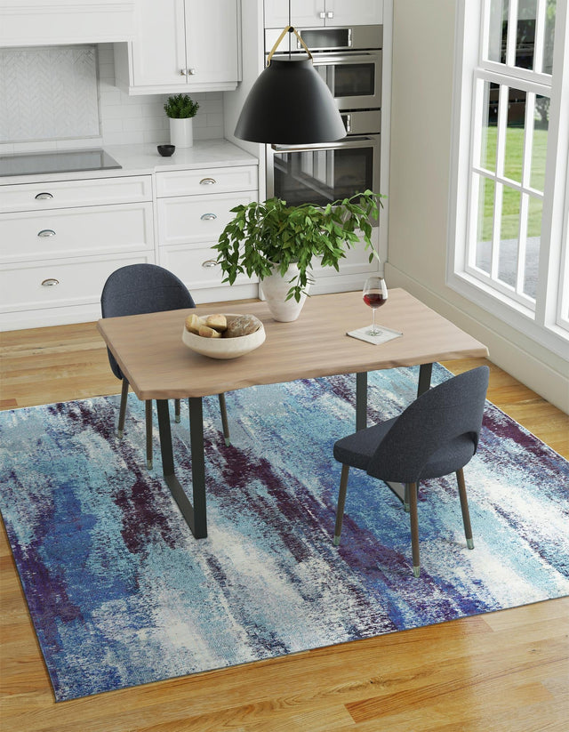 Blue 5' 3 x 5' 3 Jardin Square Area Rug 100% Polypropylene With Cotton Backing Colorful & Vivid Modern Carpet for Home Decor for Sale at Rug Engine