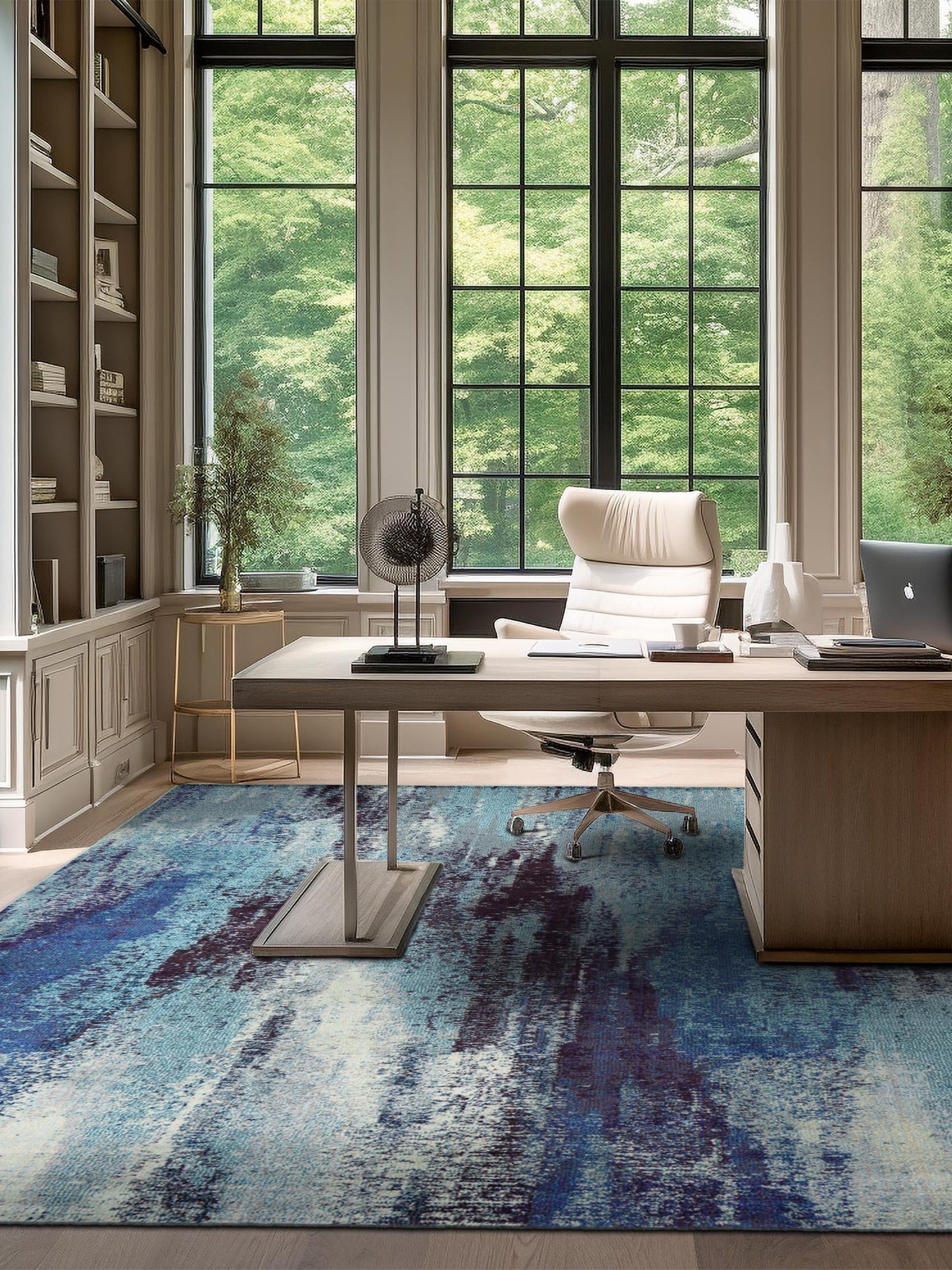 Blue 5' 3 x 5' 3 Jardin Square Area Rug 100% Polypropylene With Cotton Backing Colorful & Vivid Modern Carpet for Home Decor for Sale at Rug Engine