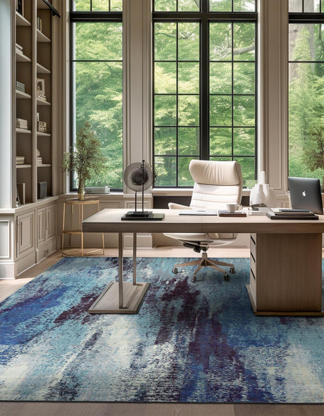 Blue 5' 3 x 5' 3 Jardin Square Area Rug 100% Polypropylene With Cotton Backing Colorful & Vivid Modern Carpet for Home Decor for Sale at Rug Engine