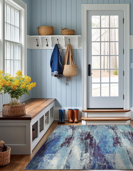 Blue 5' 3 x 5' 3 Jardin Square Area Rug 100% Polypropylene With Cotton Backing Colorful & Vivid Modern Carpet for Home Decor for Sale at Rug Engine