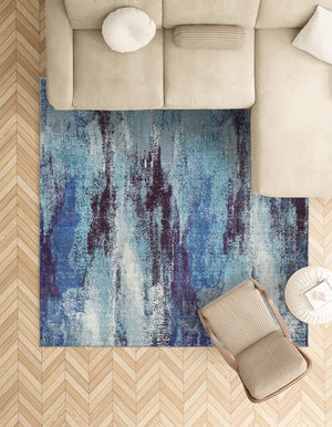 Blue 5' 3 x 5' 3 Jardin Square Area Rug 100% Polypropylene With Cotton Backing Colorful & Vivid Modern Carpet for Home Decor for Sale at Rug Engine