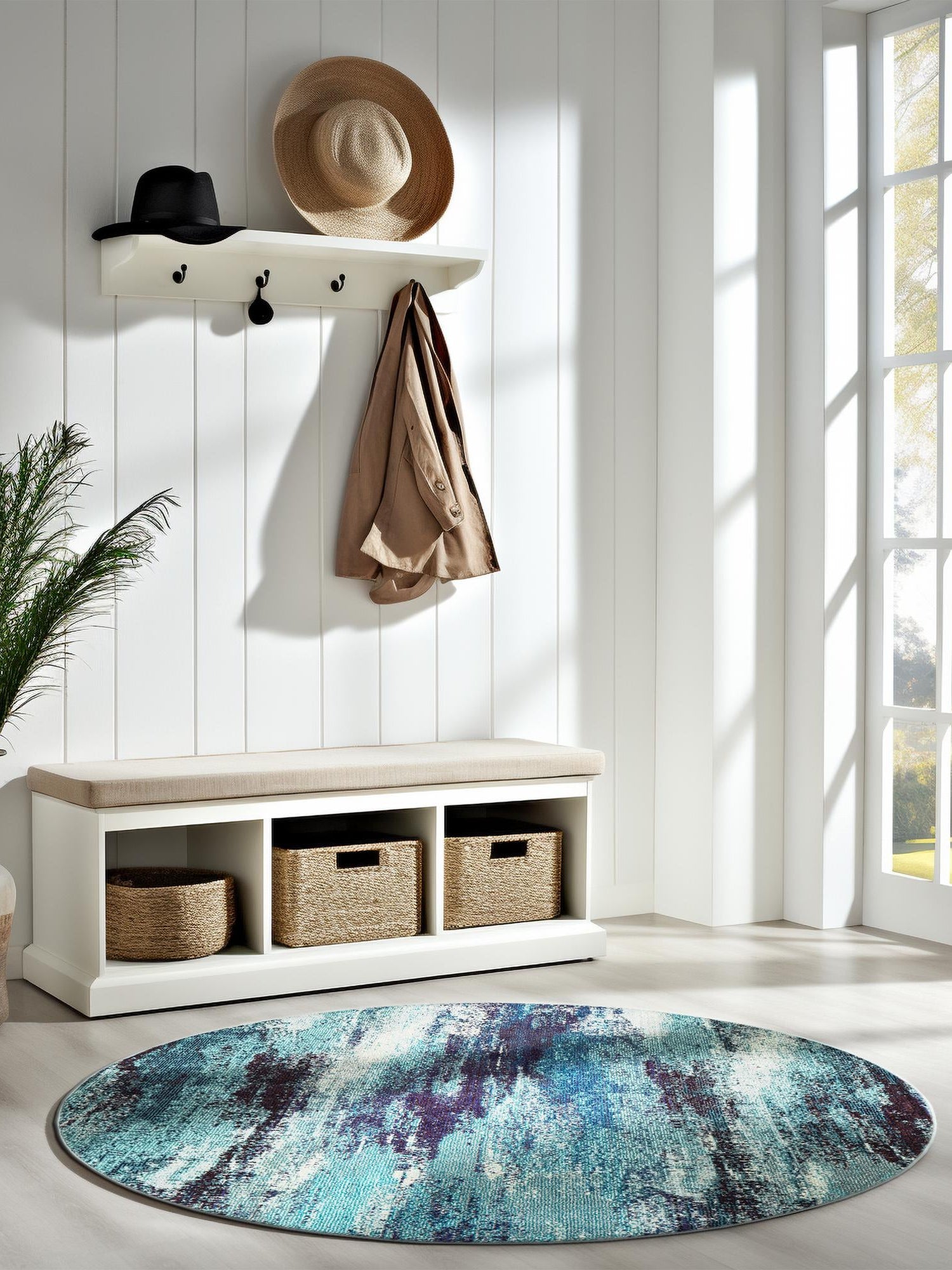 Blue 7' 10 x 7' 10 Jardin Round Area Rug 100% Polypropylene With Cotton Backing Colorful & Vivid Modern Carpet for Home Decor for Sale at Rug Engine