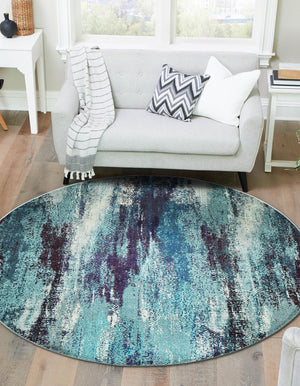 Blue 4' 1 x 4' 1 Jardin Round Area Rug 100% Polypropylene With Cotton Backing Colorful & Vivid Modern Carpet for Home Decor for Sale at Rug Engine