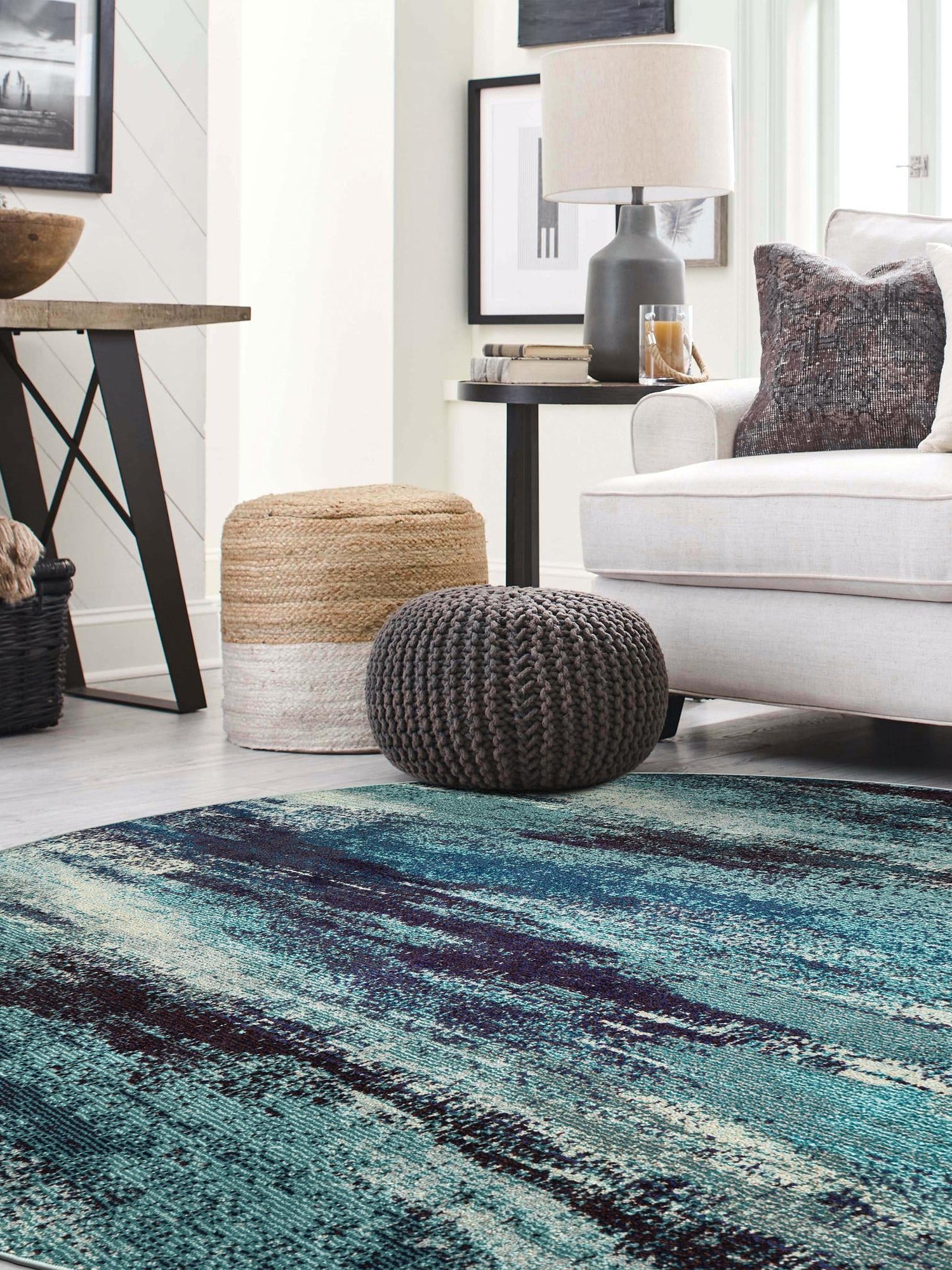 Blue 3' 3 x 3' 3 Jardin Round Area Rug 100% Polypropylene With Cotton Backing Colorful & Vivid Modern Carpet for Home Decor for Sale at Rug Engine