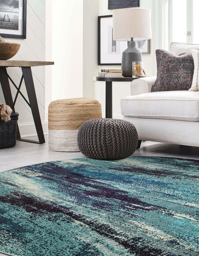 Blue 4' 1 x 4' 1 Jardin Round Area Rug 100% Polypropylene With Cotton Backing Colorful & Vivid Modern Carpet for Home Decor for Sale at Rug Engine