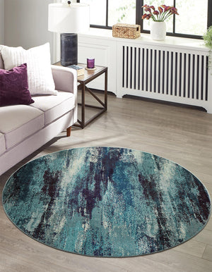 Blue 4' 1 x 4' 1 Jardin Round Area Rug 100% Polypropylene With Cotton Backing Colorful & Vivid Modern Carpet for Home Decor for Sale at Rug Engine