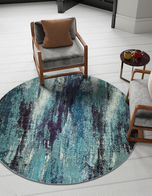 Blue 7' 10 x 7' 10 Jardin Round Area Rug 100% Polypropylene With Cotton Backing Colorful & Vivid Modern Carpet for Home Decor for Sale at Rug Engine