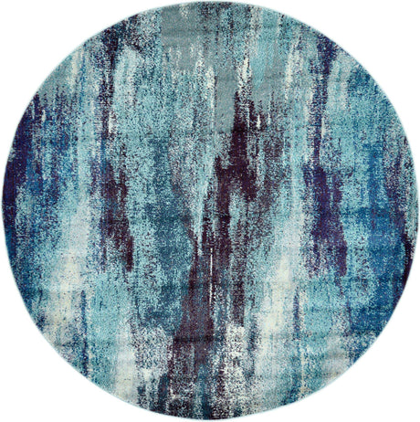 Blue 6' 1 x 6' 1 Jardin Round Area Rug 100% Polypropylene With Cotton Backing Colorful & Vivid Modern Carpet for Home Decor for Sale at Rug Engine