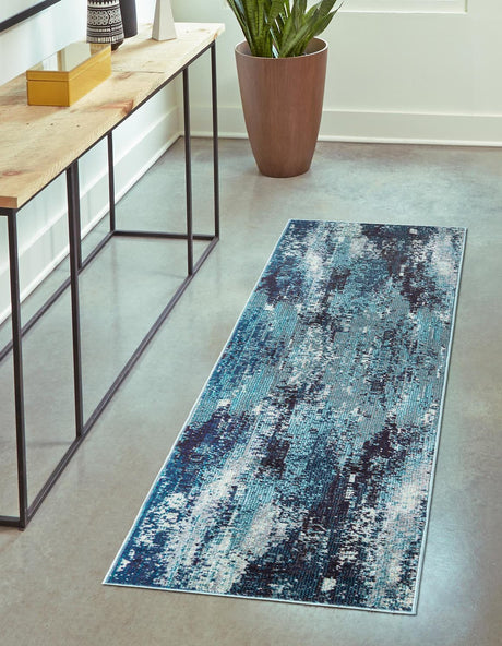 Blue 2' x 8' Jardin Runner Area Rug 100% Polypropylene With Cotton Backing Colorful & Vivid Modern Carpet for Home Decor for Sale at Rug Engine